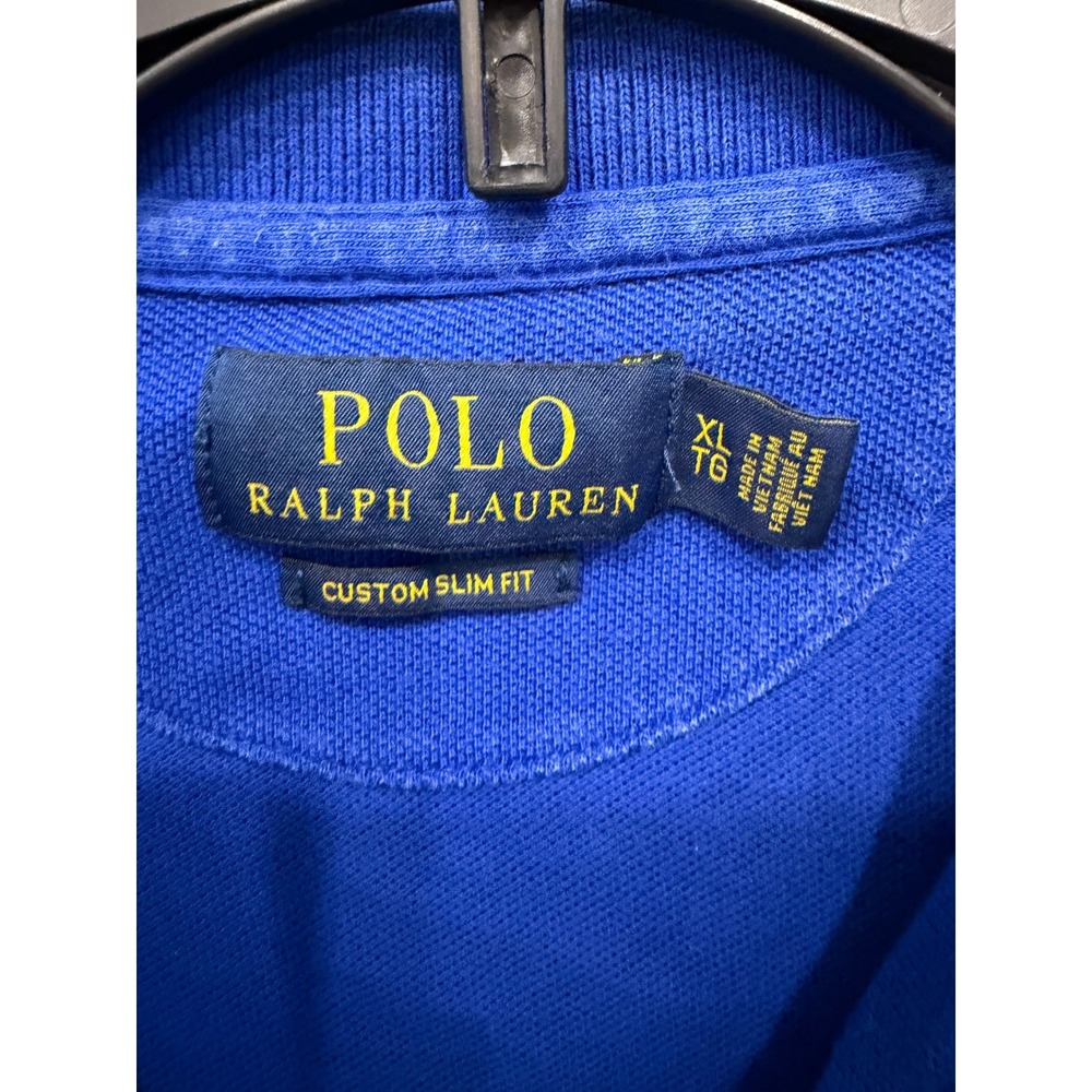 Polo Ralph Lauren Men Polo Shirt XL Blue Custom Slim Fit France Crest Striped - Picture 4 of 7